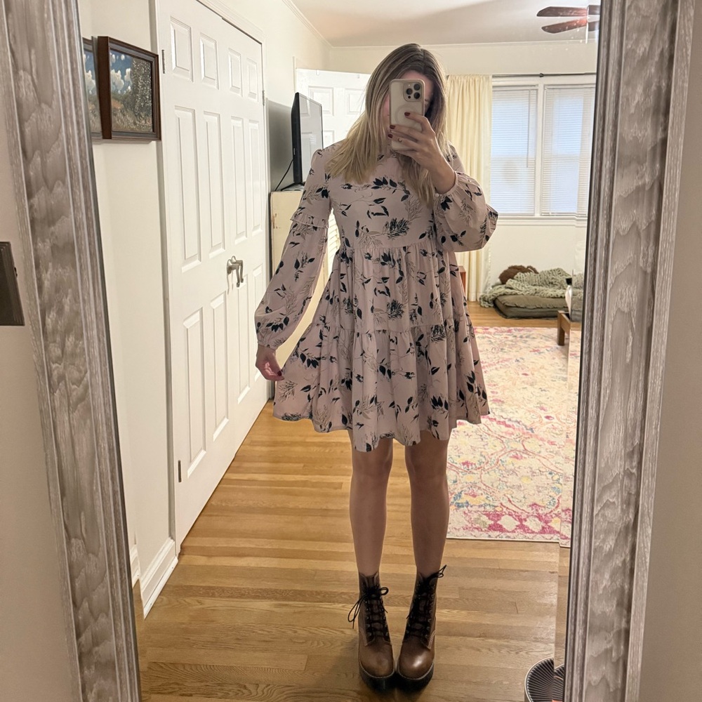 Urban Outfitters Pink Floral Long Sleeve Dress